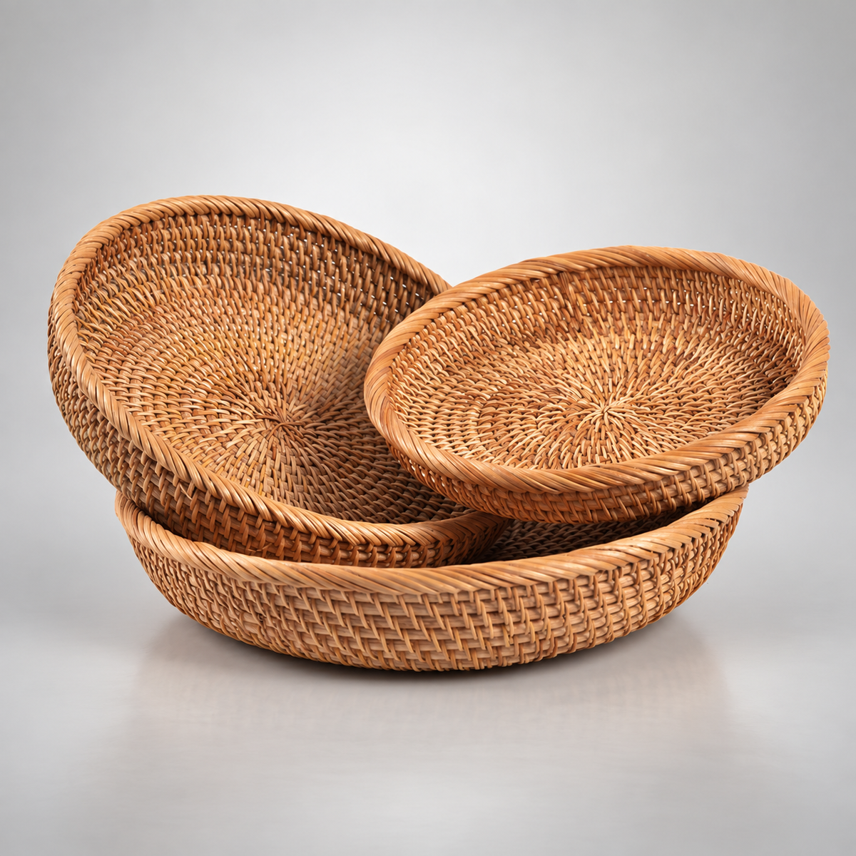 Set de 3 plateaux Minori en rotin tressé – vue principale