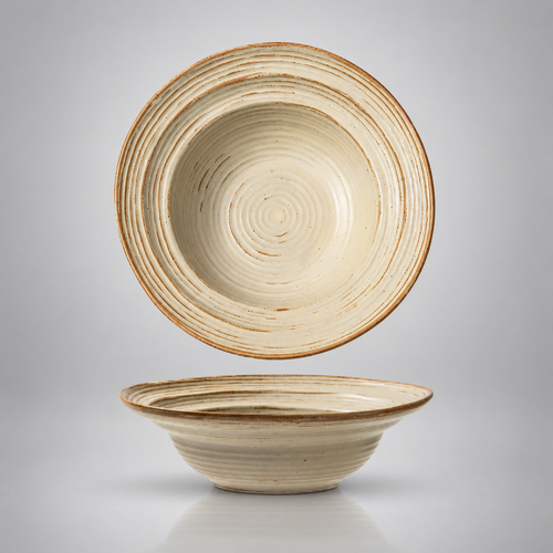 Assiette creuse Uzu en porcelaine émaillée, couleur sable