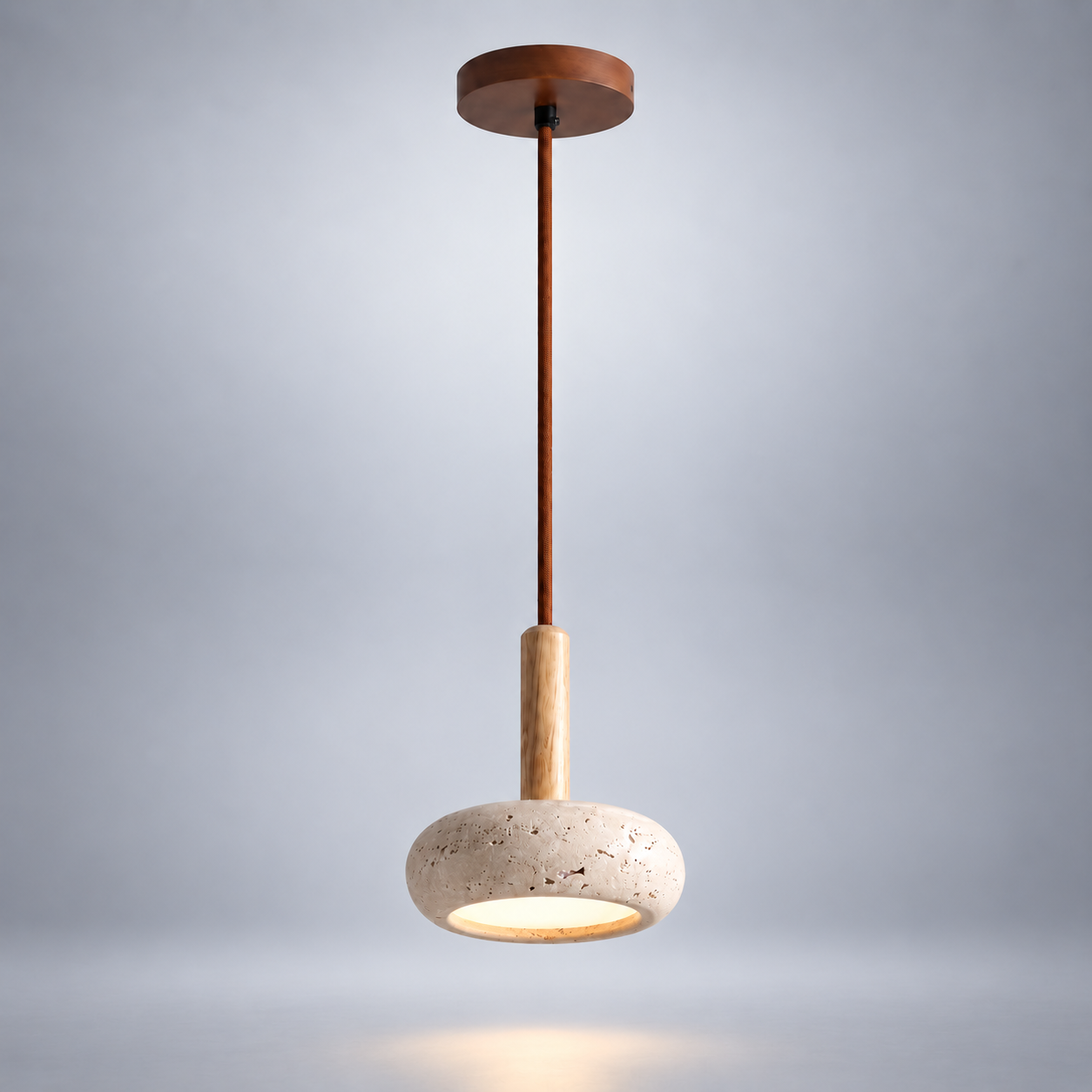 Suspension Ishimori en travertin et bois naturel – vue principale