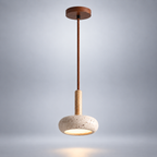 Suspension Ishimori en travertin et bois naturel – vue principale
