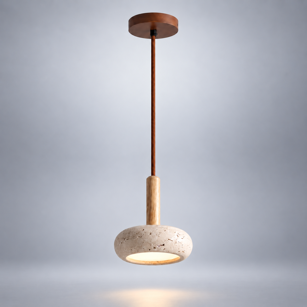 Suspension Ishimori en travertin et bois naturel – vue principale