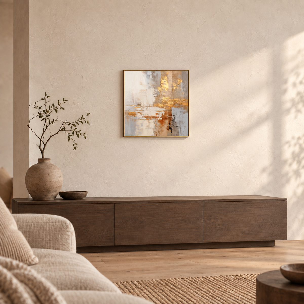 Tableau abstrait Kasumi dans un salon japandi – vue 2