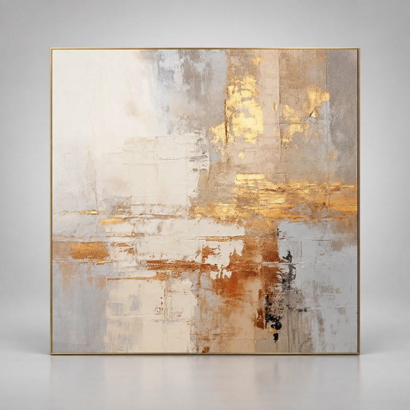 Tableau abstrait Kasumi peint à l’huile, cadre doré – vue principale