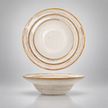 Assiette creuse Uzu en porcelaine émaillée, couleur gris perle