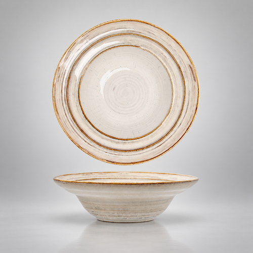 Assiette creuse Uzu en porcelaine émaillée, couleur gris perle