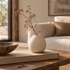 Vase Tsukimi en céramique crème mouchetée dans un intérieur